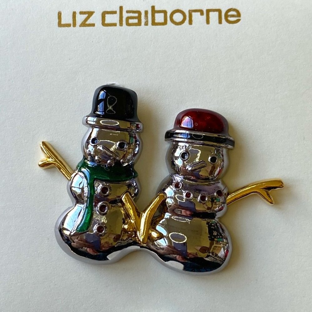 Liz Claiborne SIlver Snowman Friends Brooch Pin